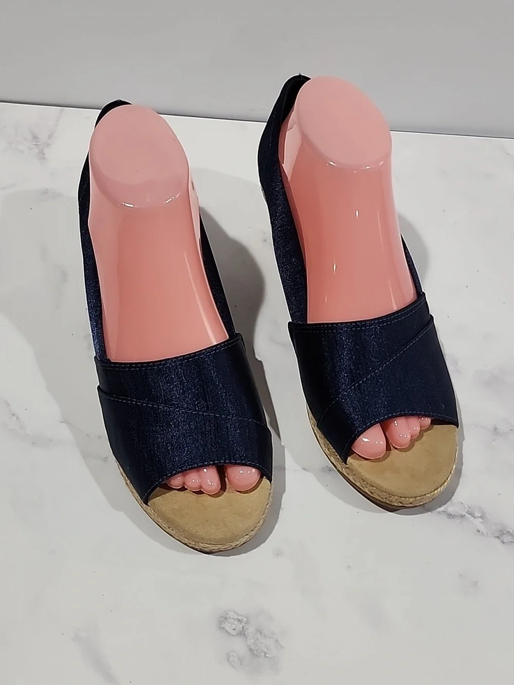Easy Street Dark Blue Elegant Wedge Sandals